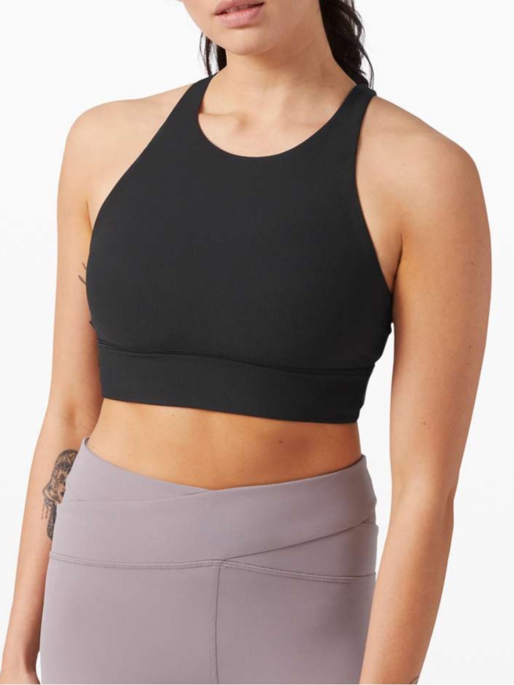 Lululemon Energy Bra High Neck Long Line Size 8 Black Stretchy Workout Yoga